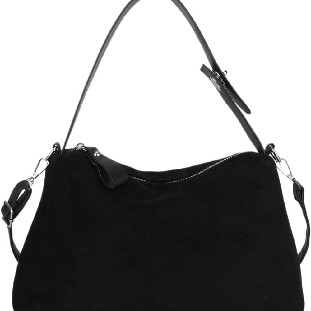 Suede Purses for Women, Slouchy Shoulder Bag Retro Crescent Satchel Hobo Handbag